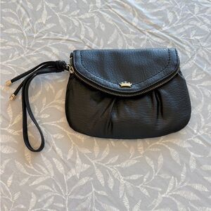 Juicy Black Leather Wristlet Clutch